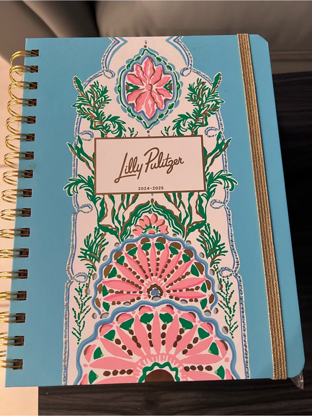 Lilly Pulitzer Blue, Pink & Green Floral Spiral Notebook with Gold Accents